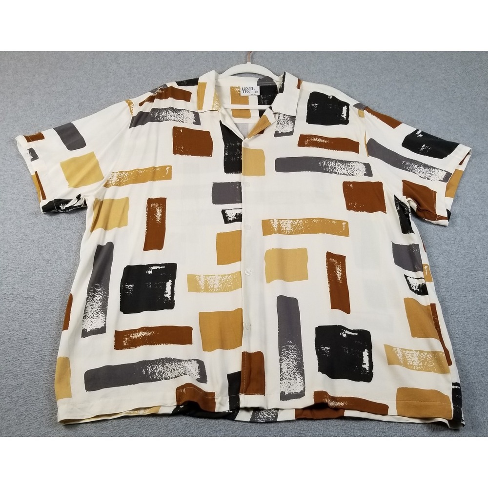NEW Level Ten Button Up Shirt Men 3X Geometric Abstract Short Sleeve Funky Artsy